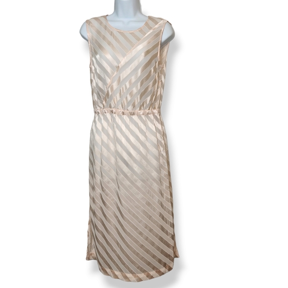 Sandro Semi Sheer Diagonal Striped Sleeveless Dress Keyhole Back Women's Size 2 - Picture 2 of 10